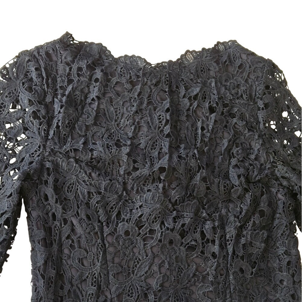 Lace Cocktail Dress Navy Floral Sheath Evening Quiet Luxury - Picture 6 of 7